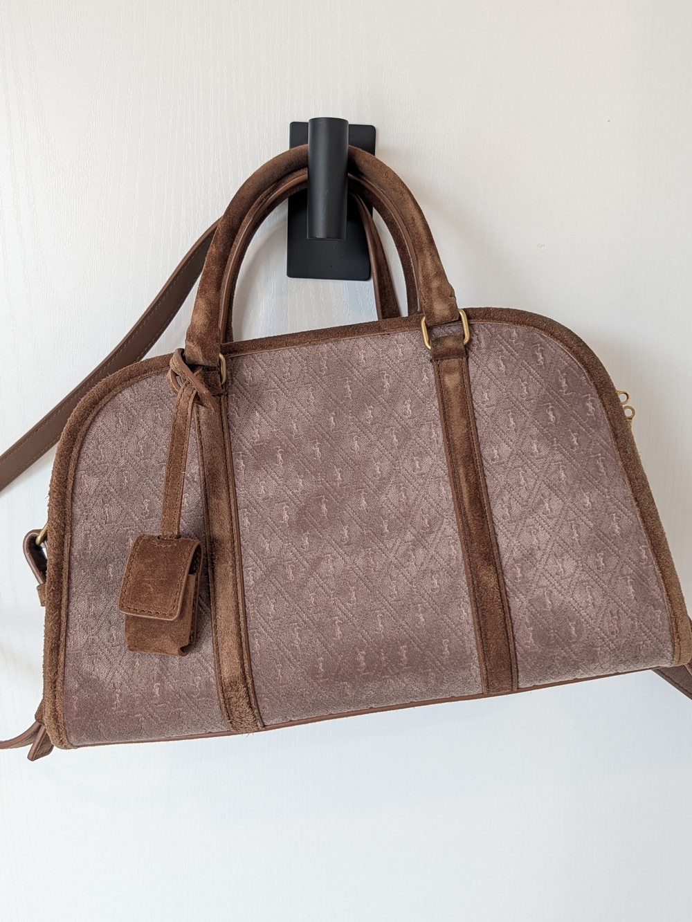 Saint Laurent Velvet Suede Le Monogramme Duffle bag in chestnut brown